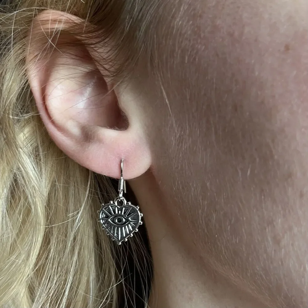 Dainty Silver Evil Eye Heart Earrings Inches Bohemian Whimsigoth Feminine Y2K
